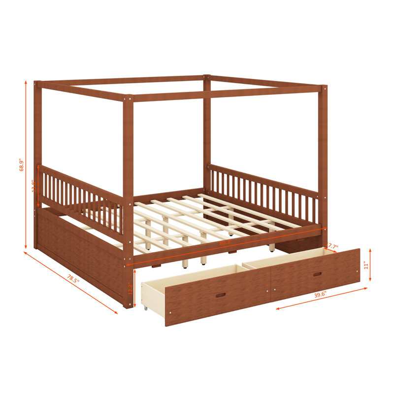 Structure de lit à baldaquin en bois avec tiroirs de rangement, lit à baldaquin moderne à baldaquin durable, Très grand lit