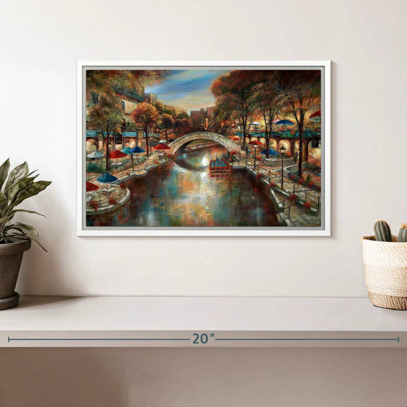 Soirée sur le canal, Cadre flottant blanc, 13 po x 9 po