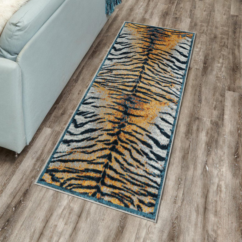 Tapis brun clair en polyester tissé à la machine Aanya, Tapis de couloir 2 pi x 4 pi 1 po