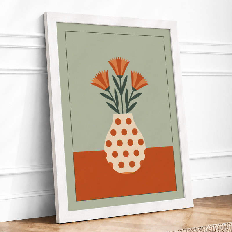 Polka Dot Vase Mid-Century - Framed Print, A2 - 59.4 x 42.0 cm, White