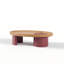 Table basse ovale en bois avec rangement 45,3 po, plateau en noyer avec pieds rouges, table de salon Mid-Century