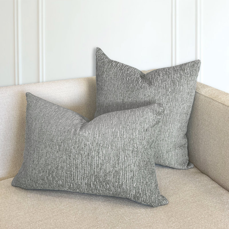 Striped Feather Throw Pillow, Pewter
