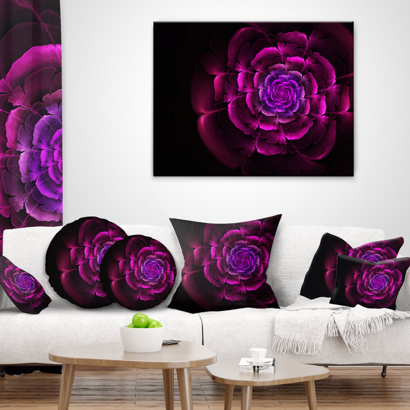 Coussin décoratif floral rose, 18 po x 18 po, Mauve, Coussin décoratif
