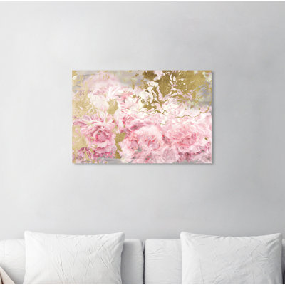 Floral et fleurs de camélias roses et dorées - impression