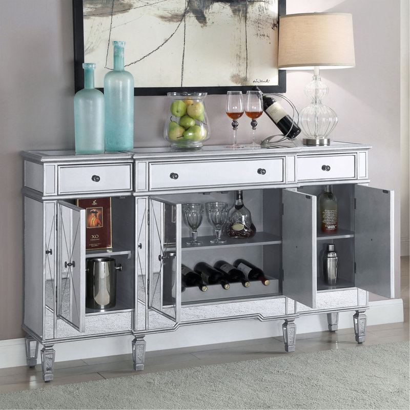 Style sophistiqué - Armoire d'appoint avec rangement à 4 portes en miroir mâle Silverki