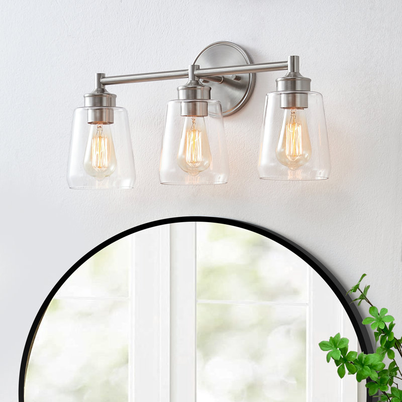 Éclairage pour meuble-lavabo en métal et verre à intensité variable Medaim, Trois lumières, Argent argent