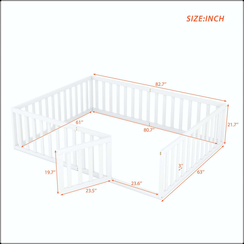 Structure de lit en bois avec clôture et porte, Blanc, Grand lit