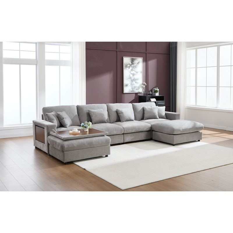 Upholstered Sectional, Light Gray Chenille