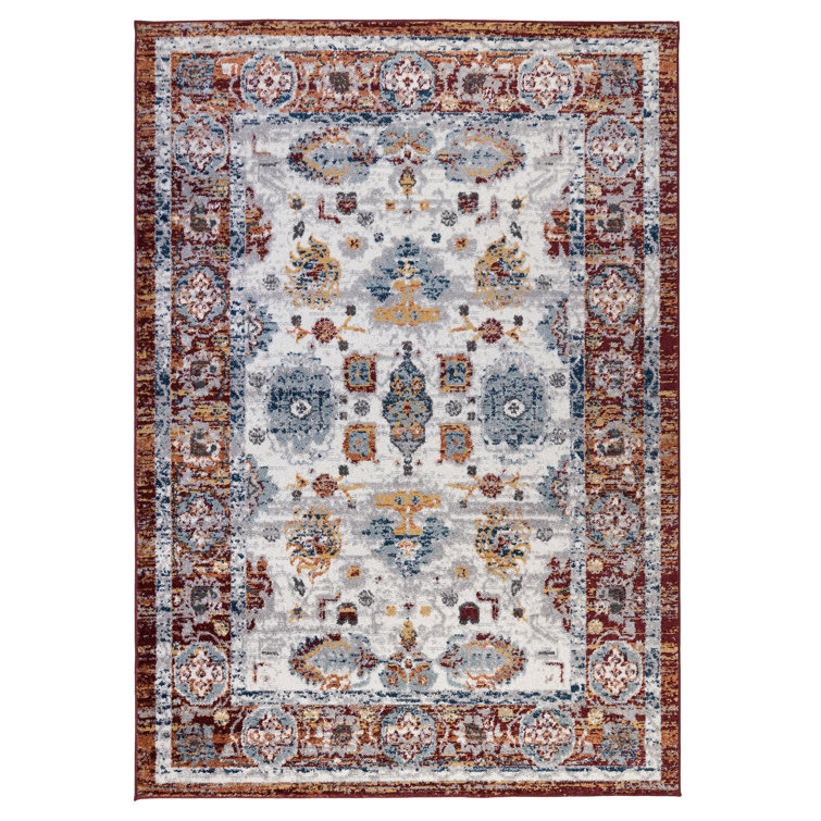Traditional Bordered Durable Performance Red/Yellow Area Rug