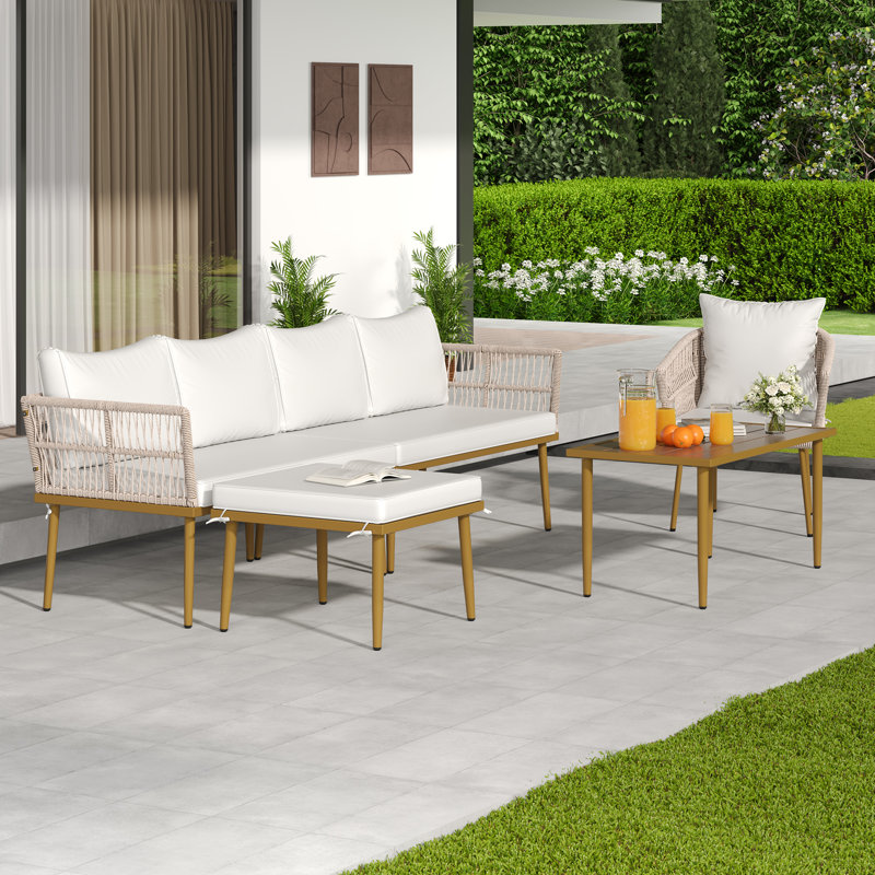 Modular Outdoor Rattan Sofa Set with Cushions & Coffee Table
