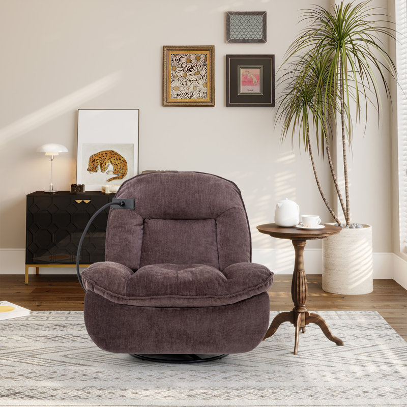 Betzabe Upholstered Swivel Recliner, Brown Chenille