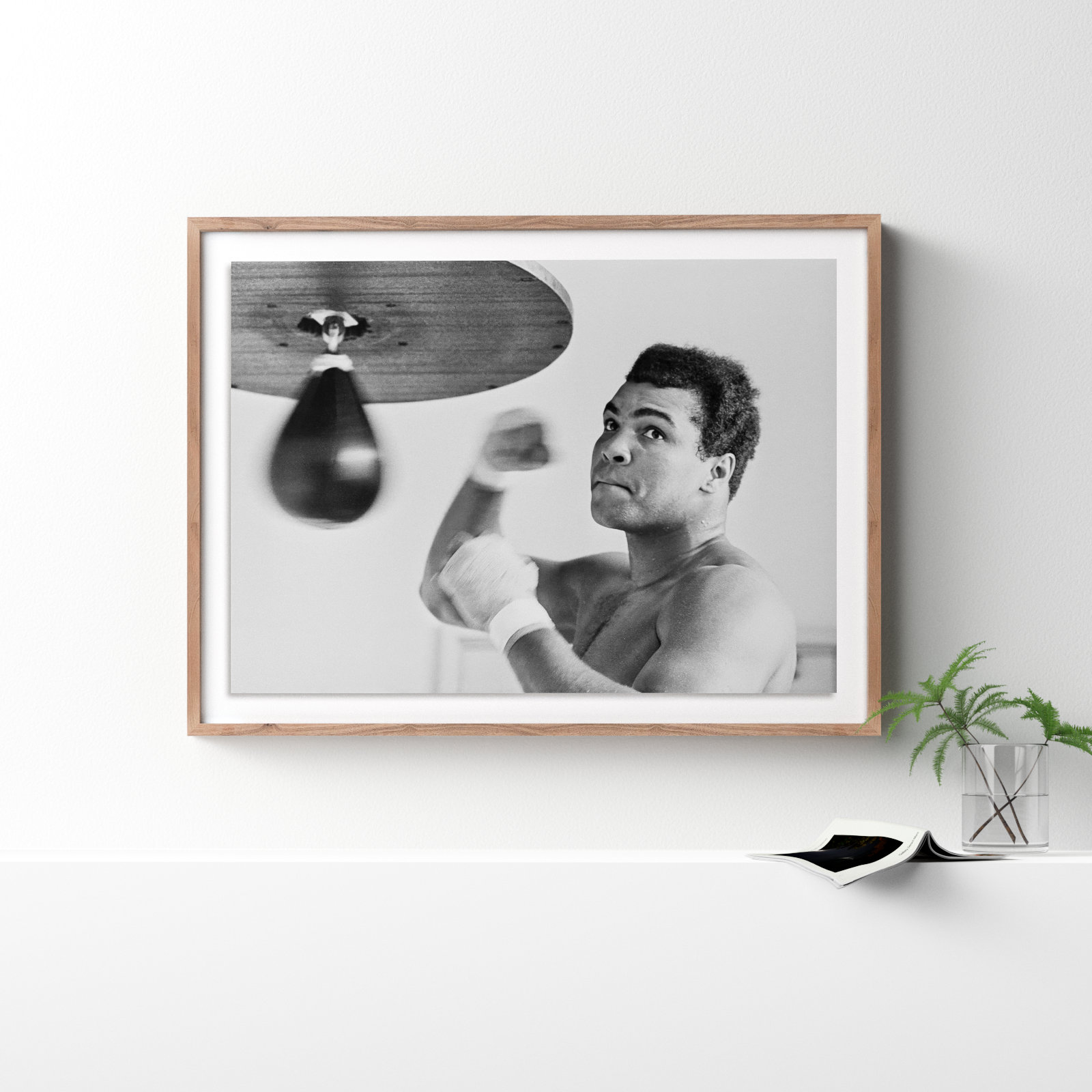 Muhammad Ali Punching Bag by Getty Images, 36" H x 48" W, Rustic Walnut Framed