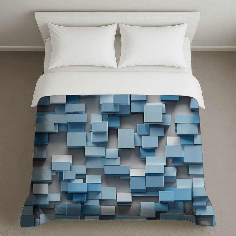 Housses de couette bleues à blocs 3D, King