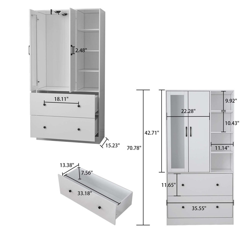 Ziyah Modern Wardrobe with Scalable Hanging Rod and Spacious Storage, White
