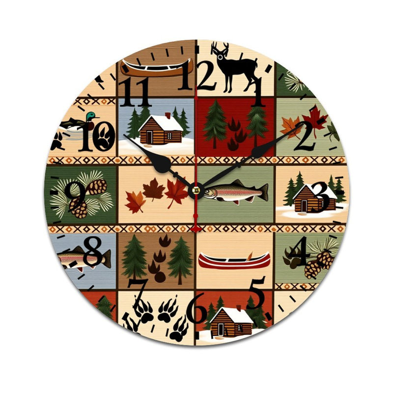 Horloge murale rustique rustique à patchwork, 12 x 12 pouces, pour décor de chalet