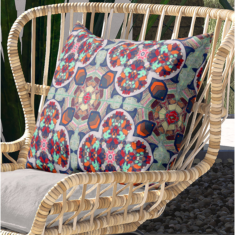 Housse de coussin carré et insert, 18" x 18", Vert pâle / orange