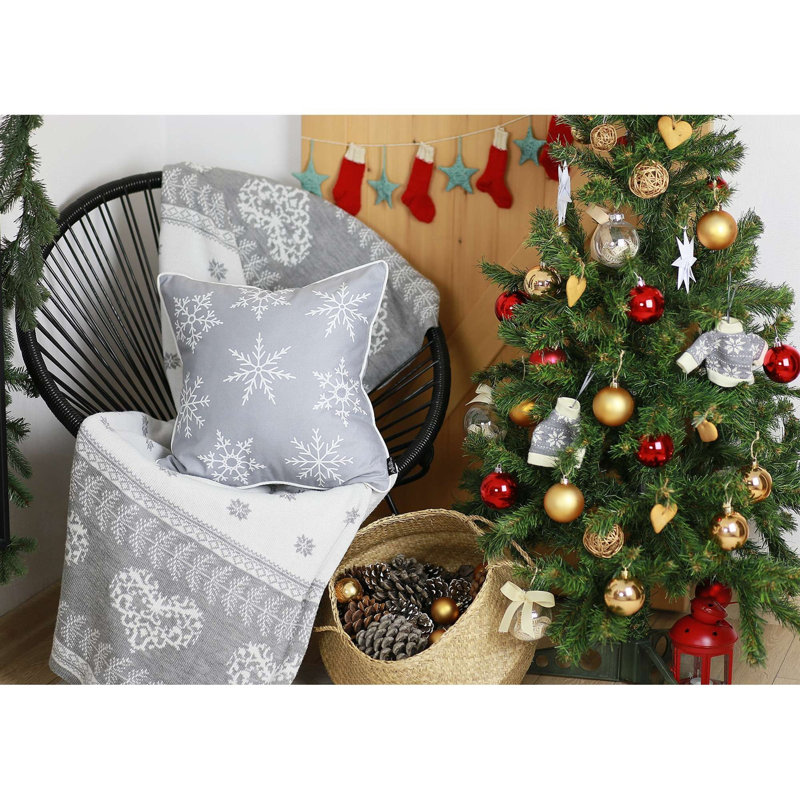 Blue Snowflakes Polyester Christmas Throw Pillow Cover