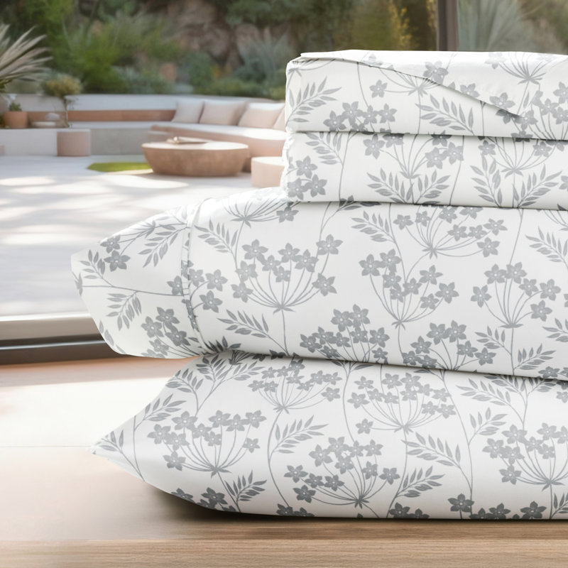 Violets Pattern Microfiber Sheet Set, Full Sheet Set + 1 Fitted Sheet + 2 Pillowcases, Chantilly Floral
