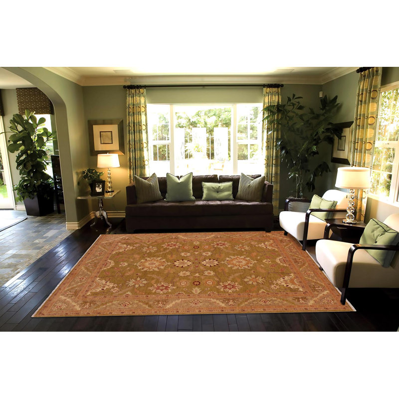 Tapis vert oriental en laine noué à la main 8 pi 11 po x 11 pi 10 po