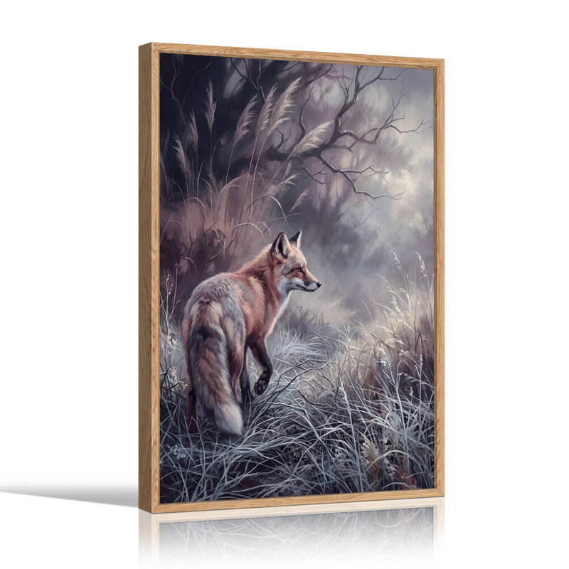 Toile murale d'Halloween représentant un renard roux marchant dans les hautes herbes, 24"H x 18"W