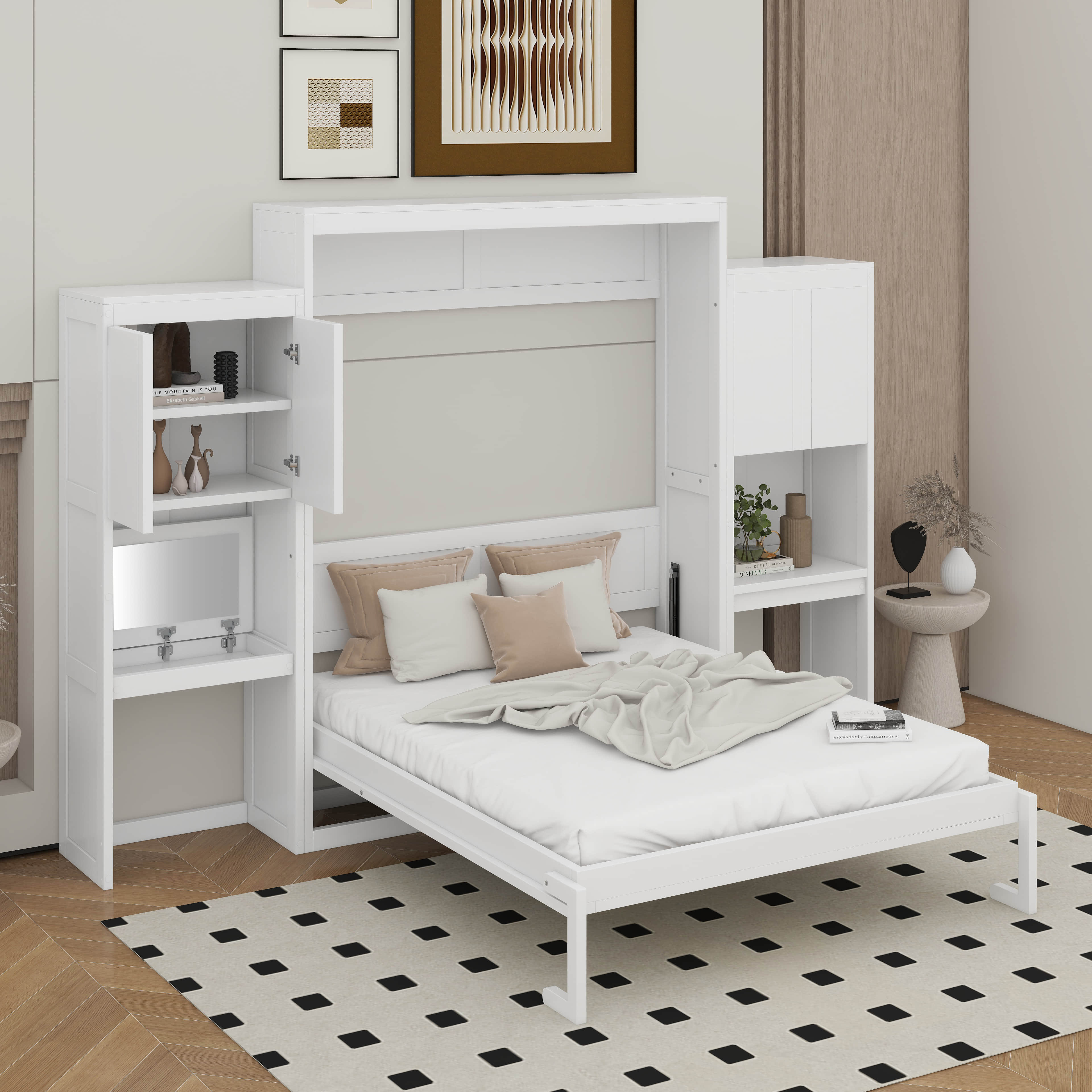 Latitude Run® Queen Size Murphy Bed With Desk, Vanity And Cabinets ...