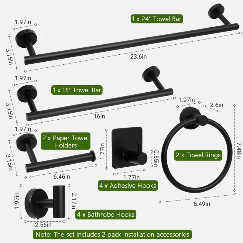 Bathroom Hardware Set - 14-Piece Stainless Steel Towel Bars, Towel Rings, Toilet Paper Holders And Robe Hooks With Concealed Screw Design For Modern Bathroom Organization