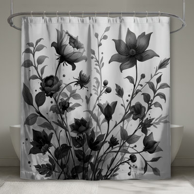 Rideau de douche monochrome à motif botanique extra long
