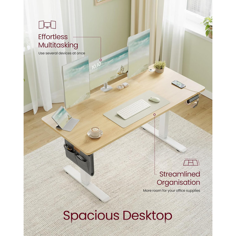 Adjustable Metal Base Standing Desk, 120cm H x 140cm W x 60cm D, Golden Oak/White