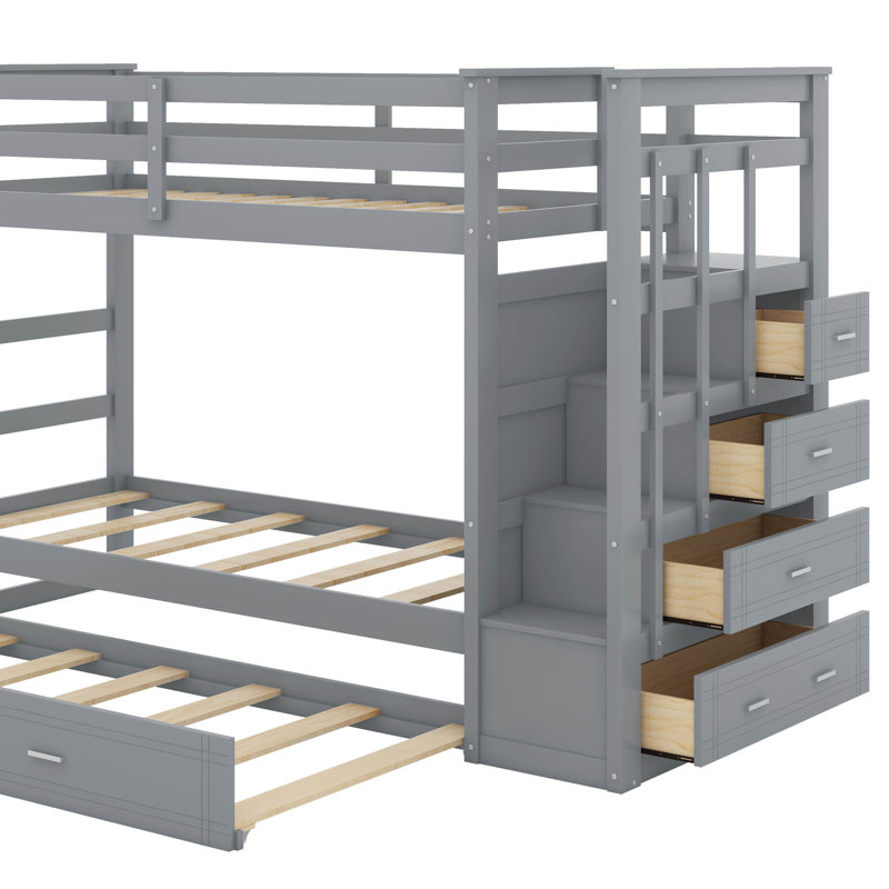 Twin Over Twin Bunk Bed With Trundle, Gray