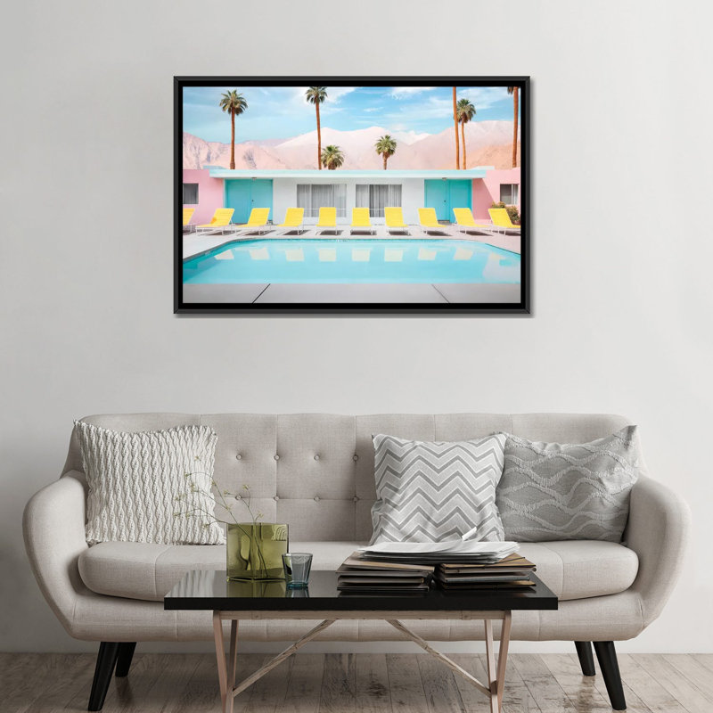 Palm Springs Pool Day - reproduction d'art murale encadrée, H 32 po x l 48 po, Reproduction encadrée sans passe-partout, Noir