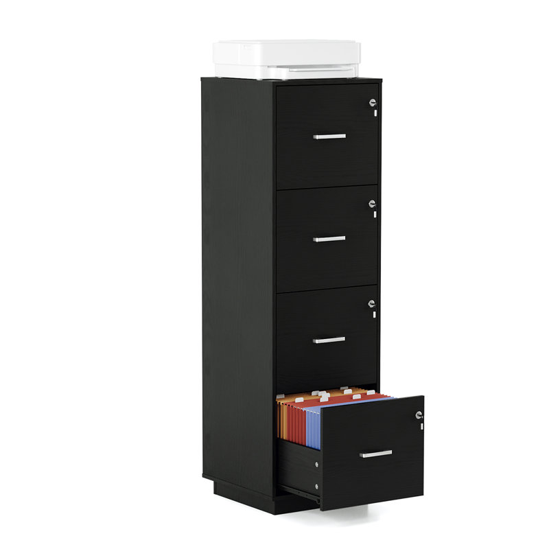 15 Inch Embossed 4 Drawer Wooden Oties, Black