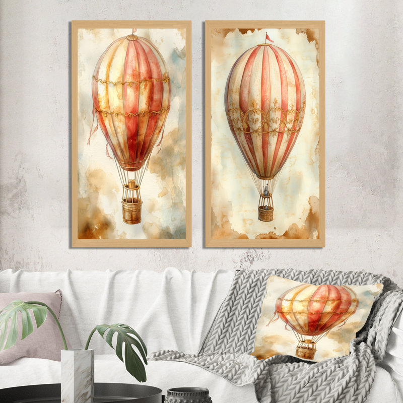 Ballon au-dessus des nuages ​​du matin I - Ensemble de 2 impressions sur toile représentant une montgolfière, 32" H x 32" W