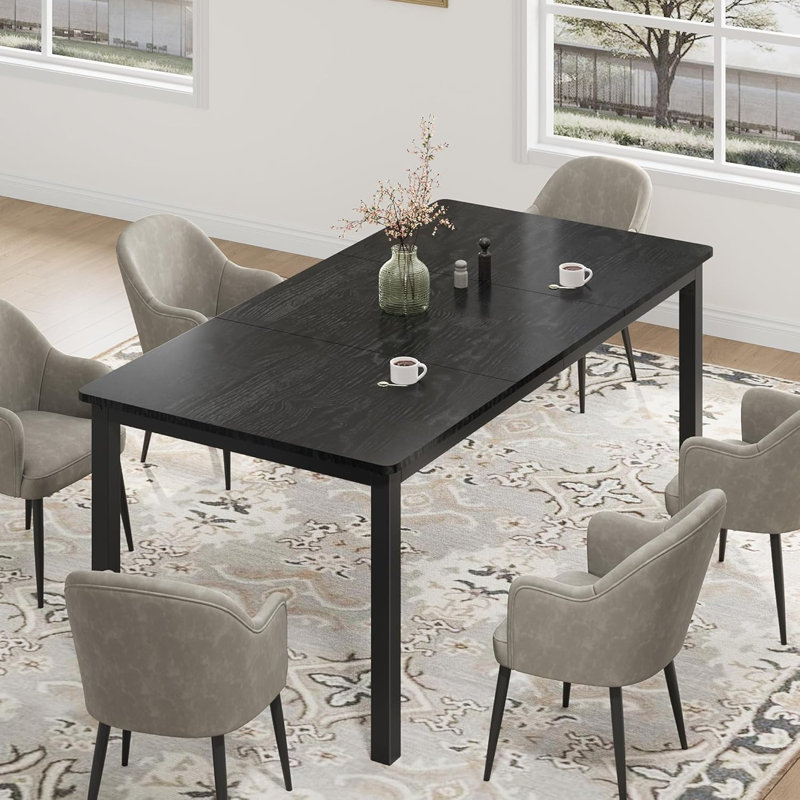 78.7in Industrial Dining Table for 6, Black, Black
