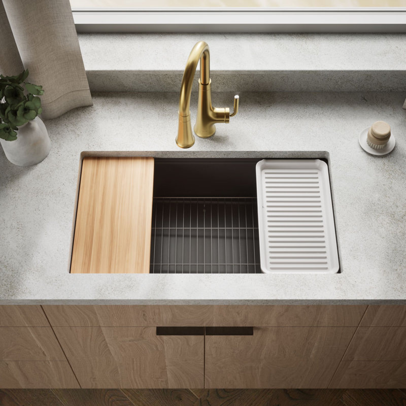 Billings 32-1/2 In. Undermount Single-Bowl Workstation Kitchen Sink, Brown