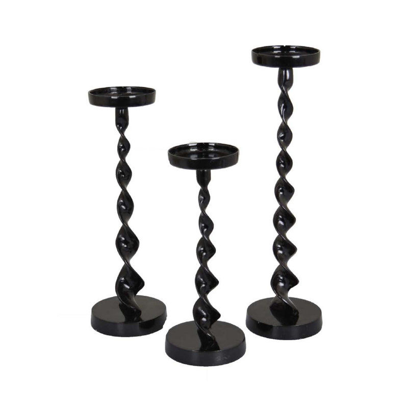 Siana Accent Candle Holder Set Of 3, Metal, Twisted Stem, Black