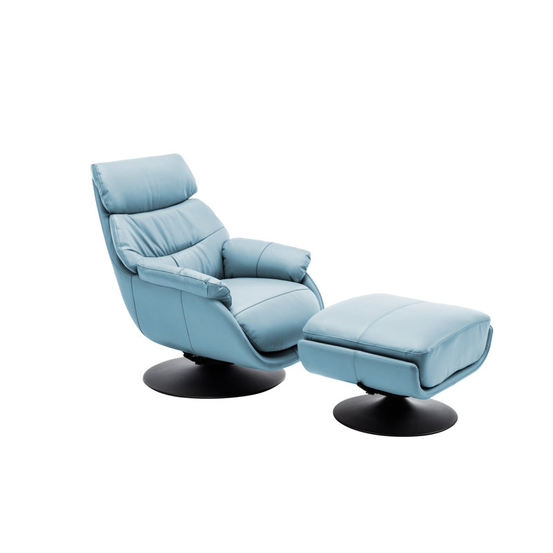 Wanita Upholstered Swivel Accent Chair with Ottoman, Baby Blue Leather Match