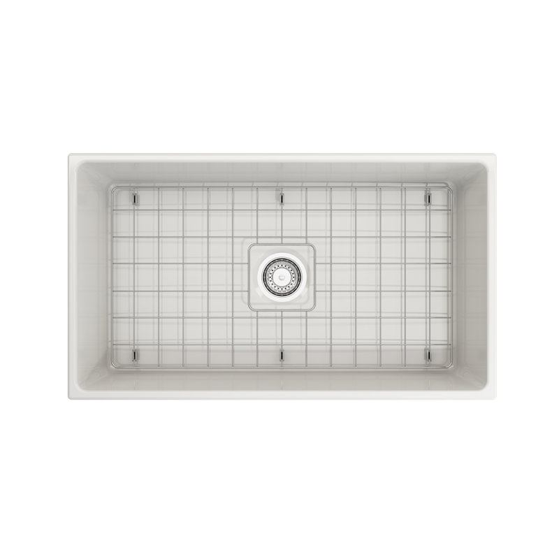 White Fireclay Farmhouse Apron Front 33'' Single Bowl Kitchen Sink