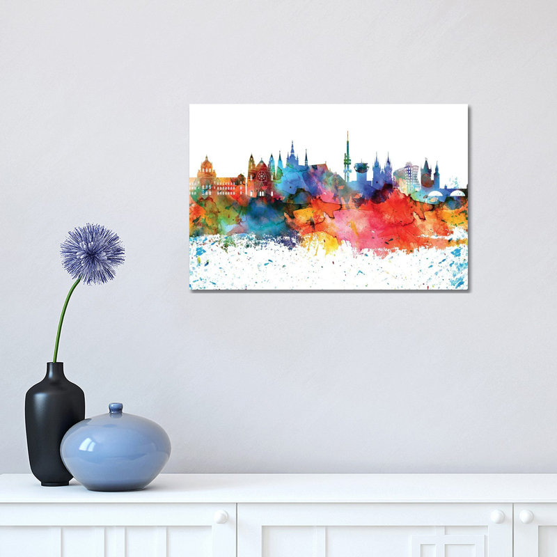 Prague Skyline by WallDecorAddict - Wrapped Canvas Painting, 30.48 cm H x 45.72 cm W