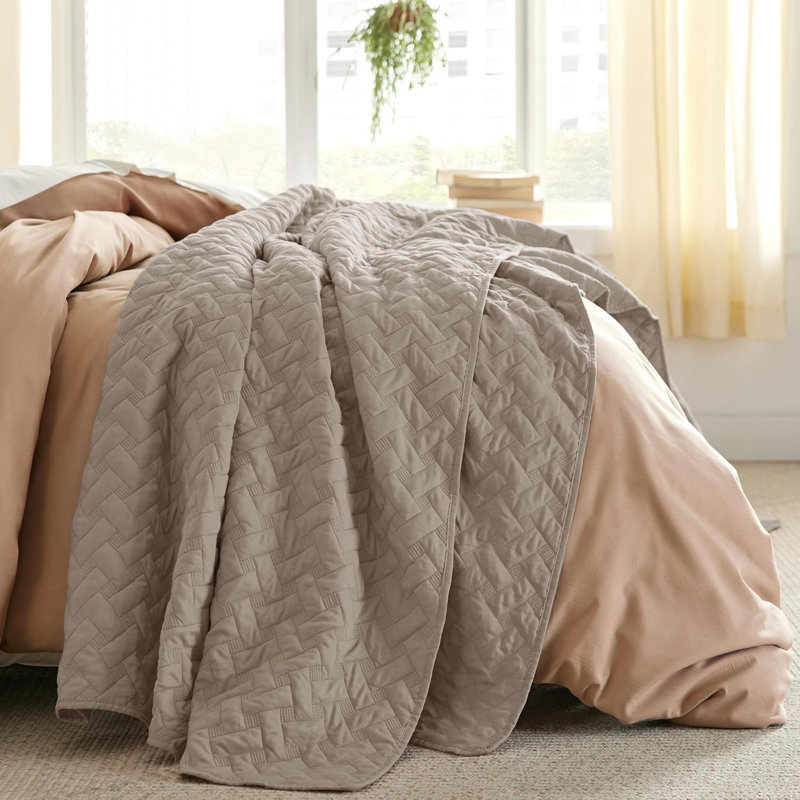 Couvre-lits légers avec motif de tissage de panier Quilts, ensemble de literie à courtepointe douce, couvre-lit Hazel, Taupe