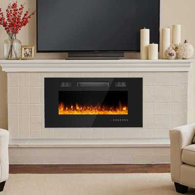 36" Electric Fireplace with 12 Color Flame - Recessed/Wall Mount, Remote Control