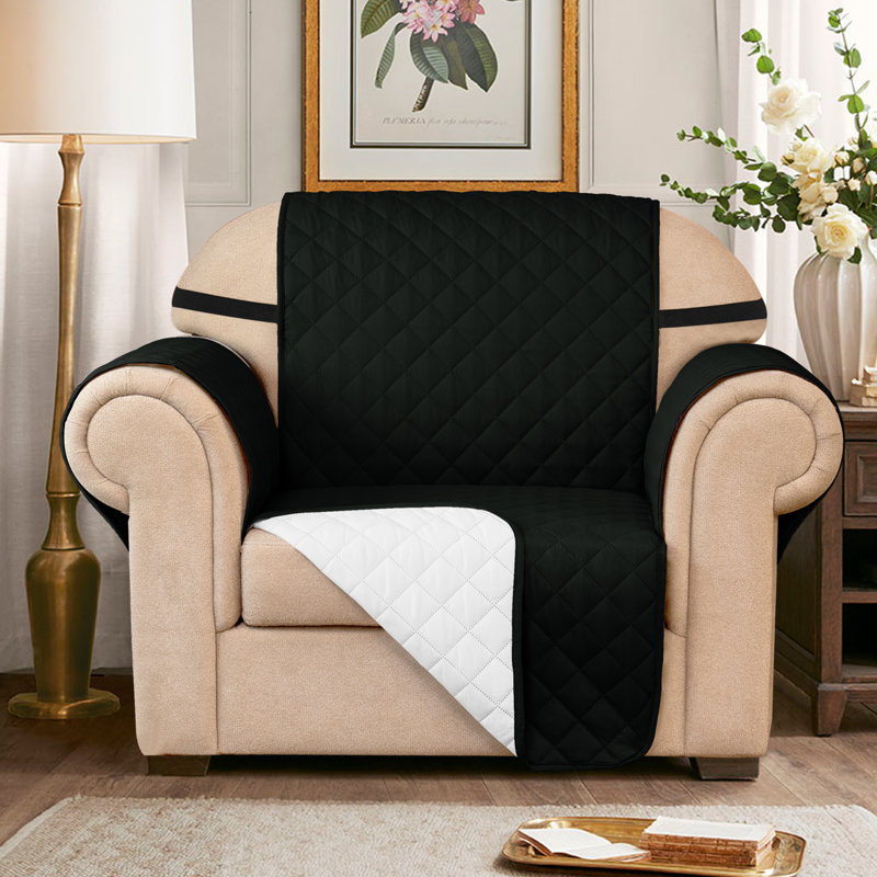 Quilted Reversible with Pockets and Adjustable Strap Armchair Slipcover, Black