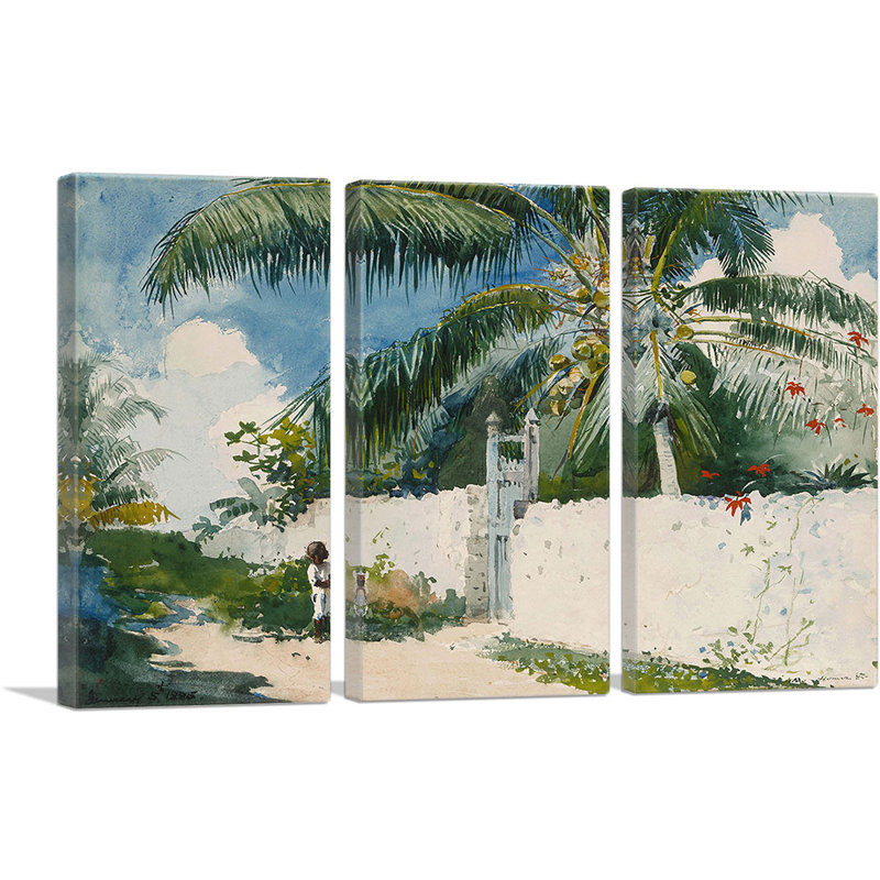 «A Garden in Nassau 1885» par Winslow Homer - ensemble de 3 reproductions d'art sur toiles tendues