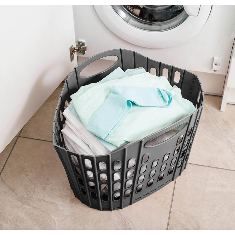 Plastic Laundry Hamper, Grey/Mint