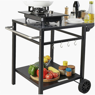 Outdoor Barbecue Dining Cart, with Double Shelf, Mobile Barbecue Food Preparation Table, Multi-functional Folding Metal Tabletop, Portable Modular Car