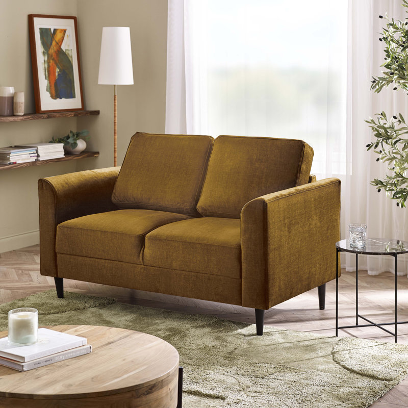 Logi Fabric Seater Sofa - Upholstered Modern Minimalist Boxy Style, Orange, 2