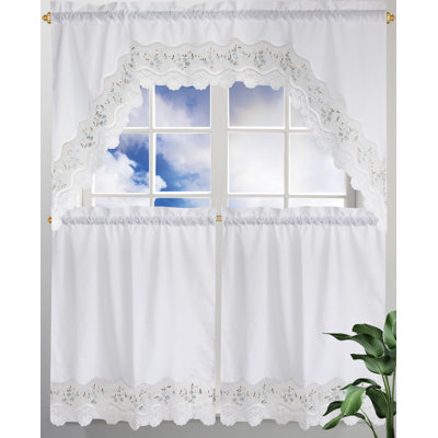 Solid Colour Ruffled Kitchen Curtain Set