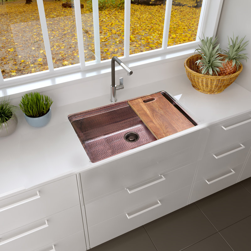 Brightwork 32 in. L Stainless Steel Undermount Single Basin Kitchen Sink, Copper