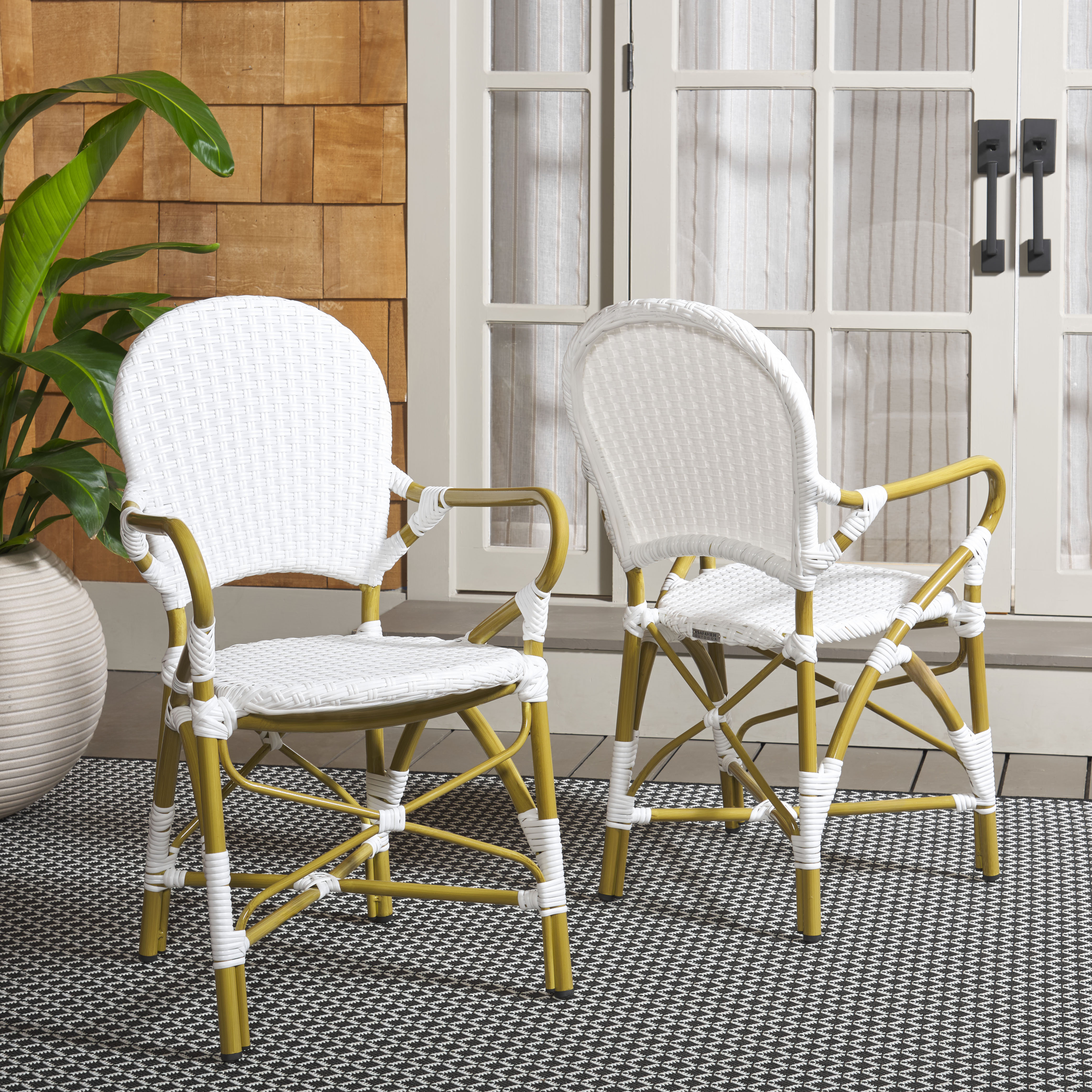 Wilburg Premium All-Weather Wicker Outdoor Stacking Dining Armchair (Set of 2) - Off White