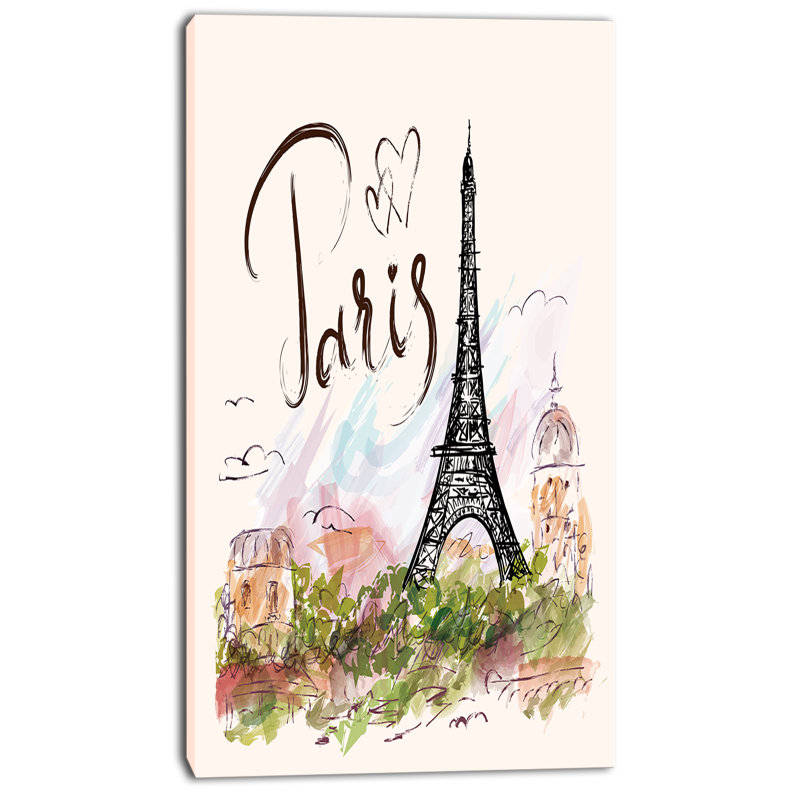 « eiffel tour avec paris scribble », peinture beige, H 32 po x l 16 po x P 1 po, H 46 po x l 36 po x P 1,5 po