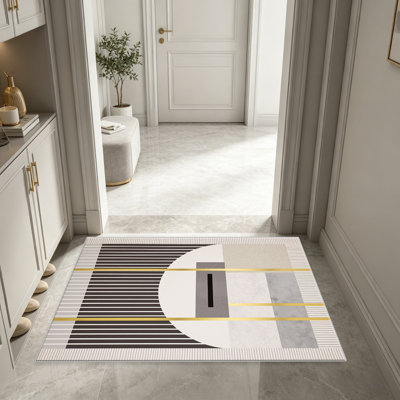 Tapis gris à rayures géométriques pour le salon, doux et confortable, convient à toutes les saisons, facile à entretenir, tapis de sol intérieur lavable à la machine, sous la table de ferme convenant à la chambre à coucher, à la salle à manger, au bureau, au patio, au balcon, à la décoration intérieure